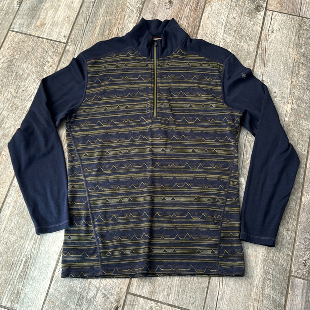 Smartwool Men's Merino 250 Baselayer Pattern 1/4 Zip Top XL Navy multi